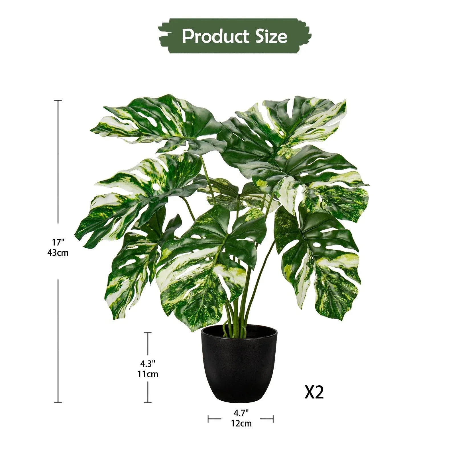 Artificial Monstera Plant 17" Faux Monstera Deliciosa Plant in Black Pot Fake...