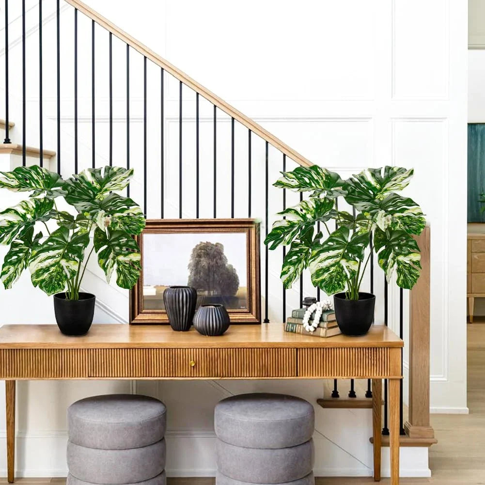 Artificial Monstera Plant 17" Faux Monstera Deliciosa Plant in Black Pot Fake...